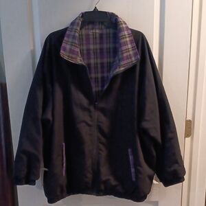 Womens Black Jacket with Purple Plaid Lining, Reversible, 2X, Comfy, Lightweight